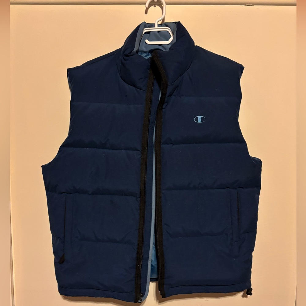 Vintage Champion Men’s Down Insulated Puffer Vest Blue Large